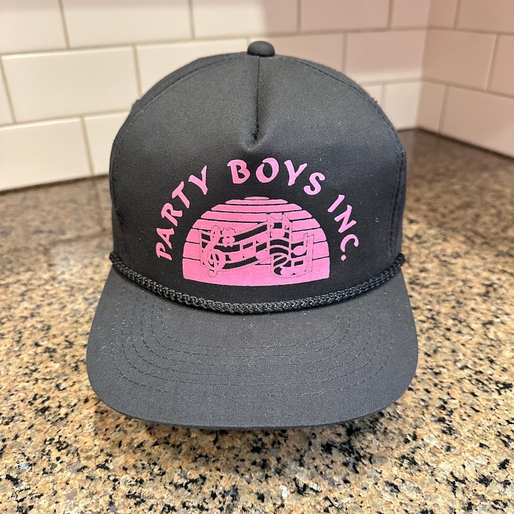 Vtg Party Boys Inc. YoungAn Baseball Cap Snapback Hat Black Pink
